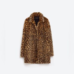 Zara Faux Fur Leopard Animal Print Coat Size Small